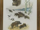 une image représentant un tableau où figurent un ours et d'autres animaux dans un paysage enneigé