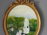 une photo d'un tableau représentant une femme dans un jardin