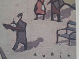 a picture of a painting of people walking down the street