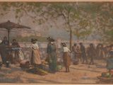 a painting of a group of people on the street