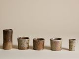 Plusieurs types de vases sont alignés sur une surface blanche
