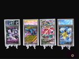 four different types of pokemon cards are lined up in a row