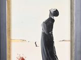 an image of a painting of a woman in a black dress and hat