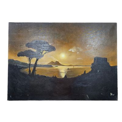 peinture d'un coucher de soleil sur une étendue d'eau