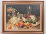 painting of a still life of fruit and vegetables on a table