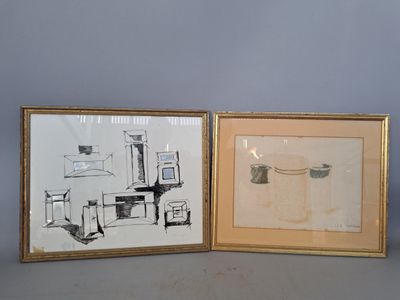 Deux projets pour des flacons de parfums, dessins et feutre …