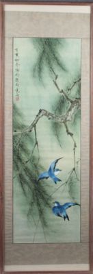 CHINE, XXe siècle Grande peinture verticale à l’encre et cou…