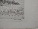 an old drawing of a house and a tree in a field