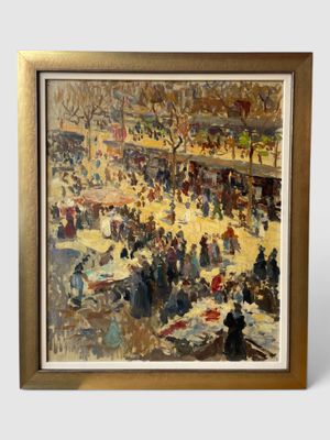 an image of a painting of a crowd of people in a park