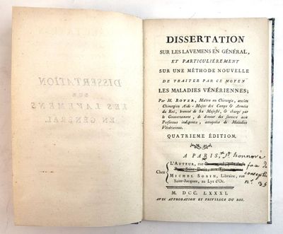 MEDECINE / « Dissertation sur les lavemens en général, et pa…