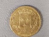 a close up of a gold coin on a white surface