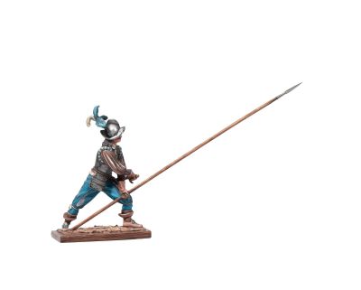 a close up of a figurine of a man with a spear