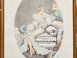 l'image d'un tableau représentant une femme assise sur un canapé