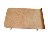 a wooden table with a wooden top on a white background