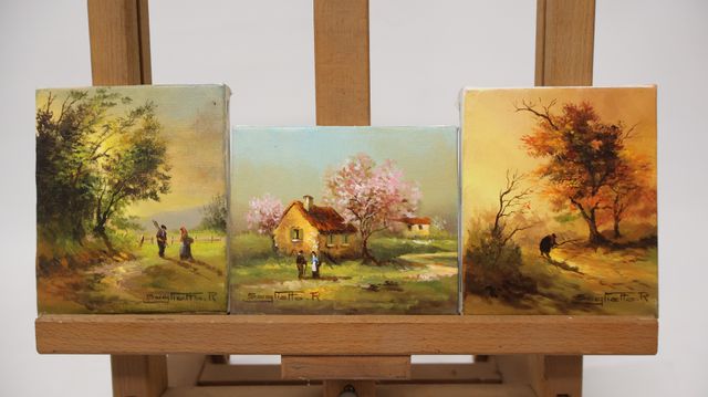 Raymond SAGLIETTO (XXème siècle). Suite de 3 huiles sur toile. Si...