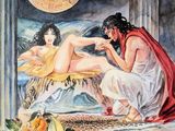 une image représentant un tableau où l'on voit une femme assise sur un lit à côté d'un homme