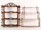 pair of antique wooden shelvings and a shelf on a white background