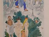an image of a painting of a group of people in a forest