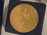 a gold medal that is sitting in a box