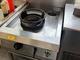 a frying pan on a stove in a restaurant kitchen