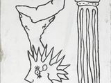 drawing of a dog and a cat standing next to a pillar