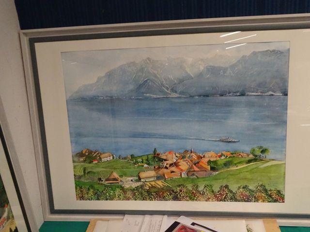 Pierre Buvat : aquarelle « paysage lacustre 68 x 95 à vue