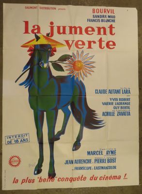 french movie poster of a horse with a hat on its head