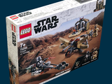 une boîte contenant des sets Lego Star Wars sur fond bleu
