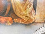 une photo d'un tableau représentant une femme assise sur un banc