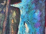 an oil painting of a man with a hat and a cane