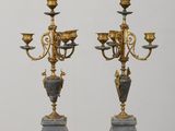 pair of antique brass and marble candelabs on marble bases