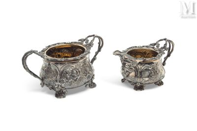 pair of antique silver plated sugar and creamers