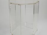 clear acrylic hexagonal side table with brass hardware