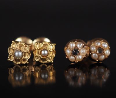 three pairs of gold and pearl earrings