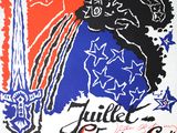 an image of a poster with a sword and stars on it