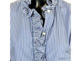 striped shirt with ruffles on the collar and cuffs