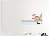 une image représentant le dessin d'un homme dans un bateau avec un chat à bord