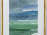 an image of a painting of green and blue watercolor on a white background