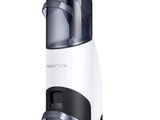 une image représentant un aspirateur blanc et noir sur fond blanc