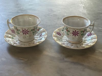 Paire de tasses du XIXe en porcelaine peinte