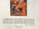 a piece of paper with a painting of a woman sitting on a chair