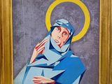 une image représentant un tableau d'une femme avec une auréole sur la tête