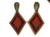two pairs of red and black earrings with gold accents