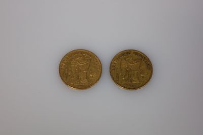 deux pièces d'or posées l'une sur l'autre sur une surface blanche