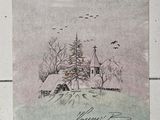 une photo d'un dessin représentant une maison dans la neige