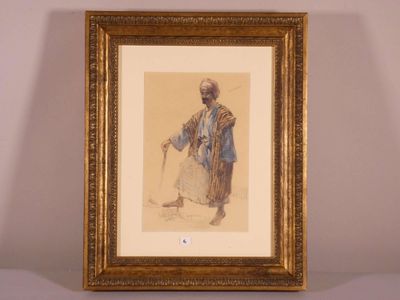 painting of a man with a cane in a gold frame on a wall