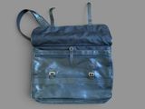 a blue bag that is sitting on a table
