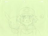 dessin représentant un garçon portant une casquette Pokémon et tenant un Pokémon Pikachu