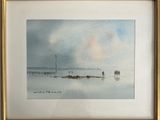framed watercolor painting of two horses in a snowy field