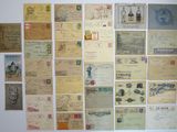 many different types of old postcards on the wall